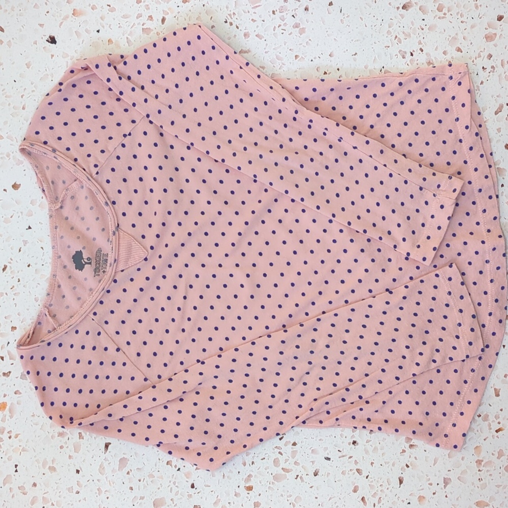 Tucker+Tate | Pink with Navy Dots Long Sleeve Cotton Casual T-Shirt | S